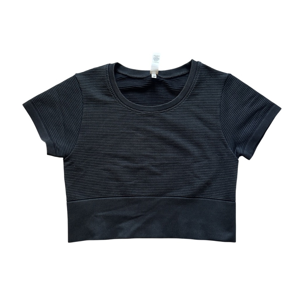 Aerie Offline Horizontal‎ Rib Active Crop Top Black Size M